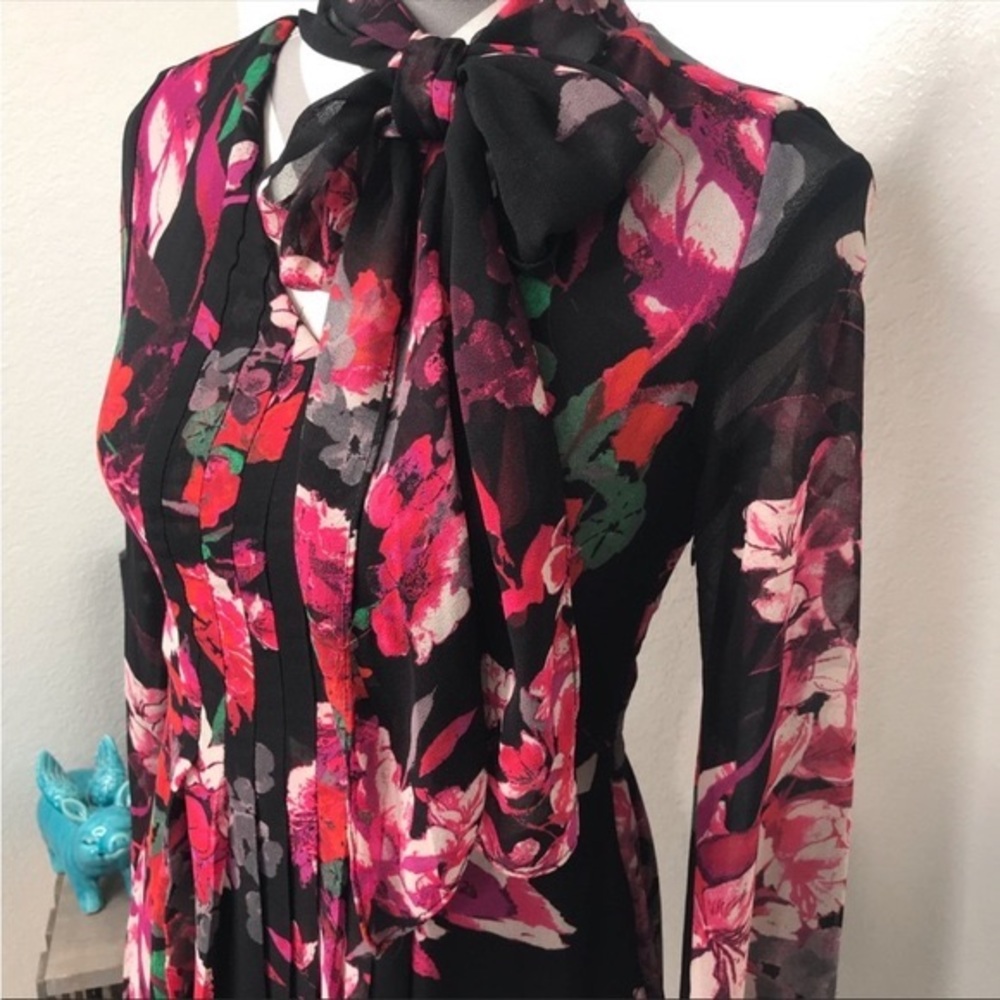 ๐ Kirna Zabete for Target Floral Chiffon Red & Black Long Sleeve Dress, Size S - Picture 7 of 14